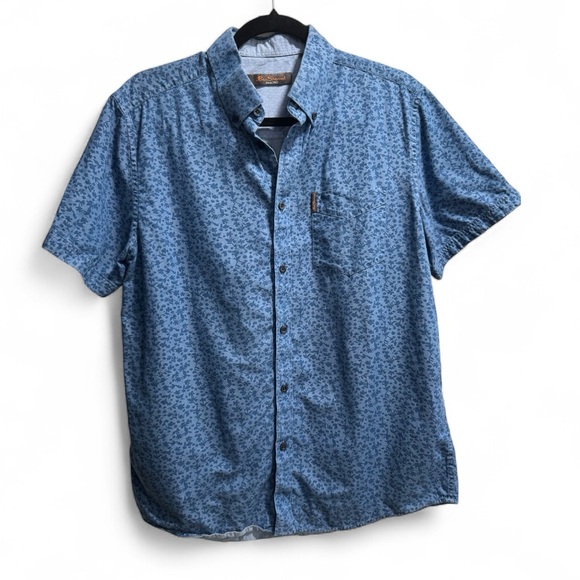 Ben Sherman Medium Blue Floral Print Short Sleeve Shirt - Picture 1 of 7